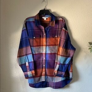 Old Navy Women’s The Boyfriend Shirt Flannel Womens XL Multicolor Plaid Sz XXL
